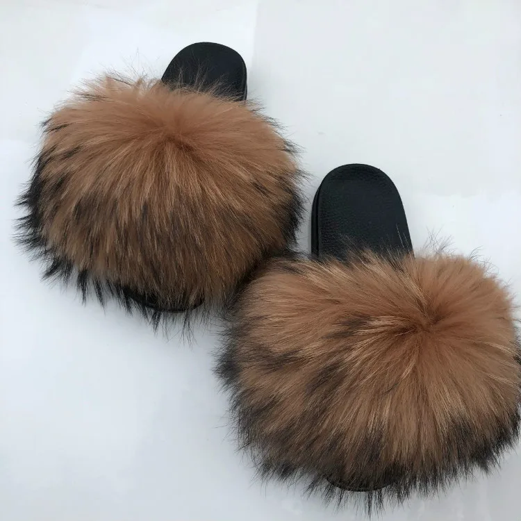 

Specially design real racoon fur slides custom fur slides pink raccoon fur slides, Customized color