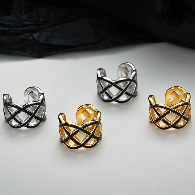 NEW Fashion Jewelry 925 Sterling Silver Geometry Hollow Out Grid Enamel Glaze Clip on Ear Bone Hoop Earring Non Piercing Jewelry
