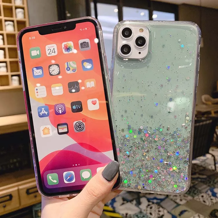 

Fashion Resin Dripping Glue Transparent Glitter Hard PC Back TPU bumper Phone Case Cover For Redmi 6 Pro 6pro / A2 Lite