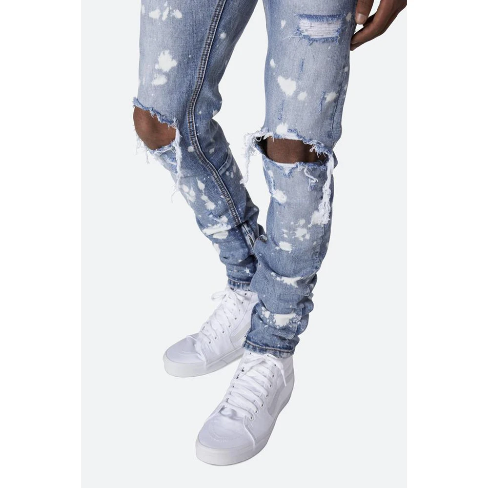 Diznew Distressed Jeans Men White Splash Paint Blue Denim Trousers ...