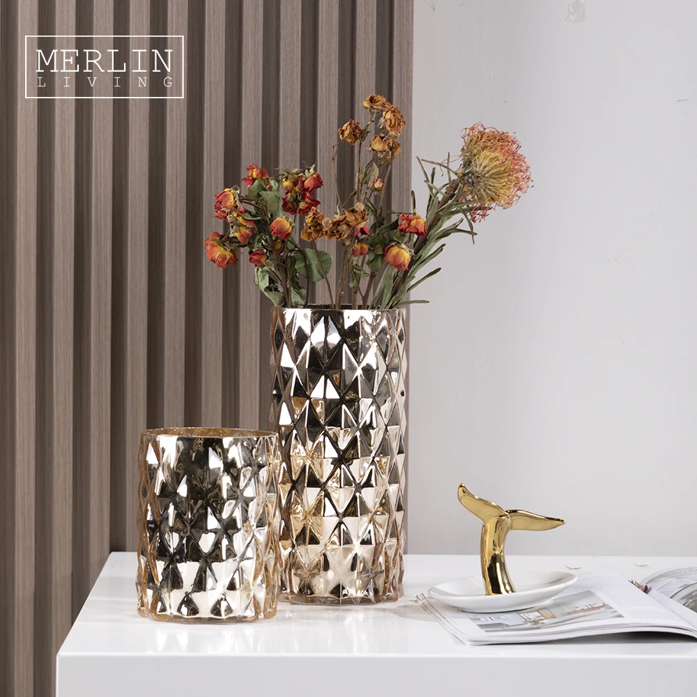 

Merlin Living Luxury Mirror Gold Vase Tabletop Glass Vase Decoration Luxury Home Decor For Flower Vase