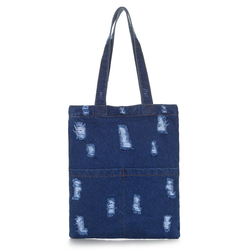 

Student Canvas Bag Shoulder Large Capacity Pure Color Women Tote Pouch Denim Handbag, 2 colors