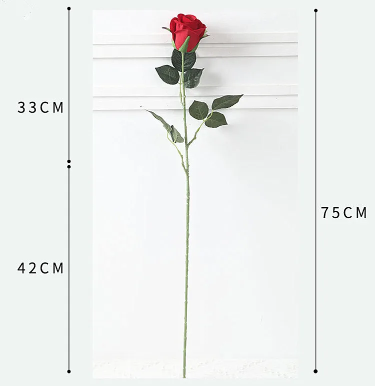Wholesale Artificial Flower Red Single Long Stem Velvet Silk Roses For Wedding And Home
