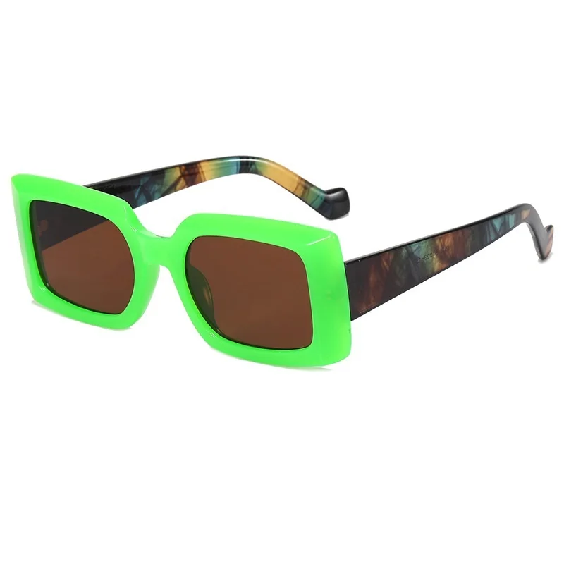 

2021 New Style Fashion Women's Bright Neon Color Thick PC Square Rectangle Rim UV400 Acetate AC Lens Shades Sunglass Sunglasses