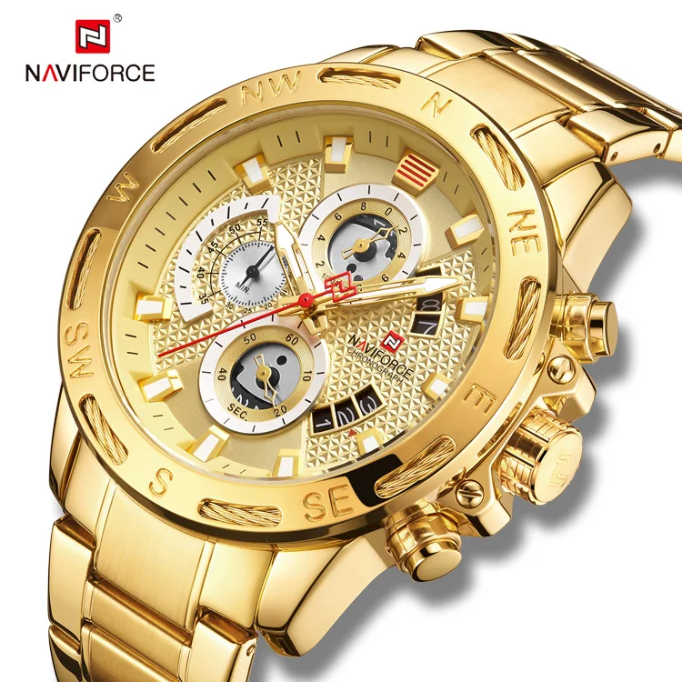 

NAVIFORCE 9165 gold Waterproof Quartz Wrist Watch Relogio Masculino Men Watches janpan movement quartz