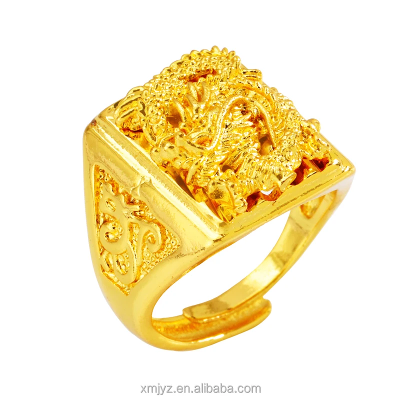 

European And American Domineering Fashion Sand Gold Dragon Pattern Open Ring Male Brass Gold Plated Ring Wholesale