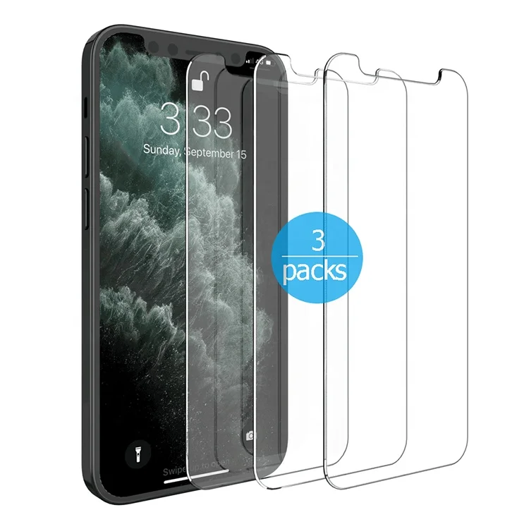 

3 Pack 2.5D 9H 0.3mm Film Clear Tempered Glass Screen Protector For iPhone 11 12 Pro Max, Transparent clear