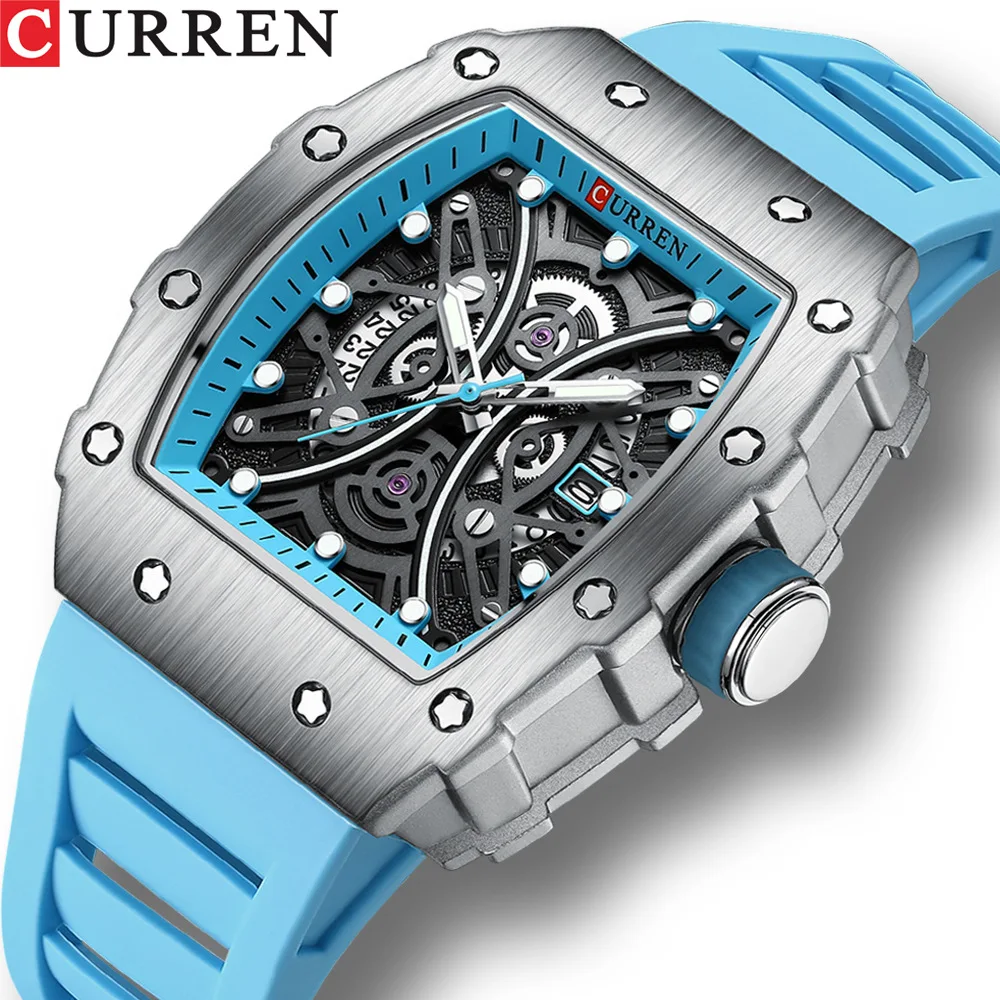 CURREN Watch for Men 2023 New Rectangle Skeleton Quartz Watch Men's Business Luxury Wristwatch Waterproof Date Man Clock 8438