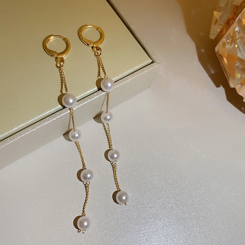 

2021 fashion pearl tassel clip on earrings dangle
