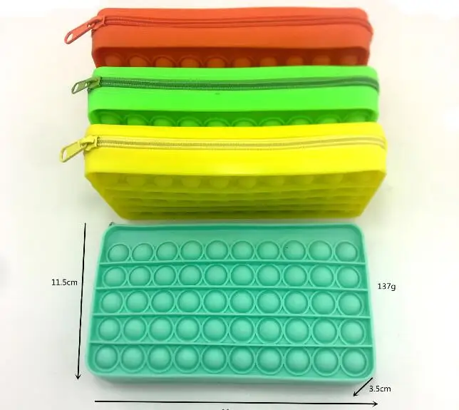 

2021 Amazon New Design Storage Purse Push Bubble Pencil Case School Rainbow Silicone Stress Relief Fidget Pencil Bags For Kids, Custom