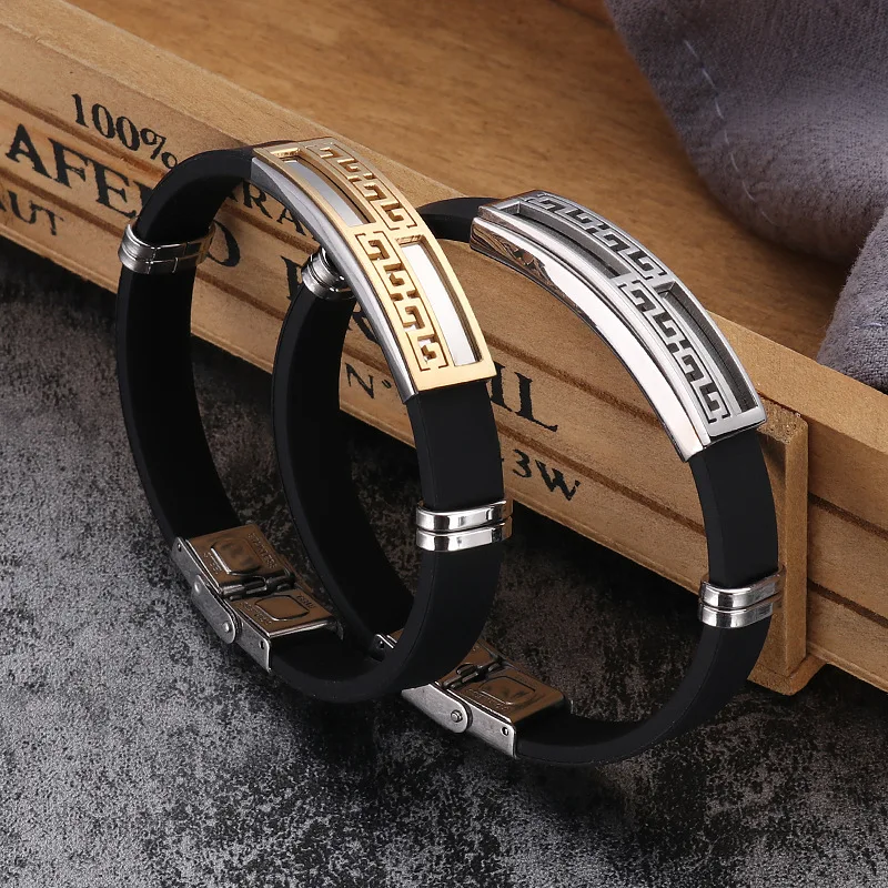 

High Quality Stainless Steel Couple adjustable Bracelet Fashion Personality Titanium Silicone Bracelet Jewelry