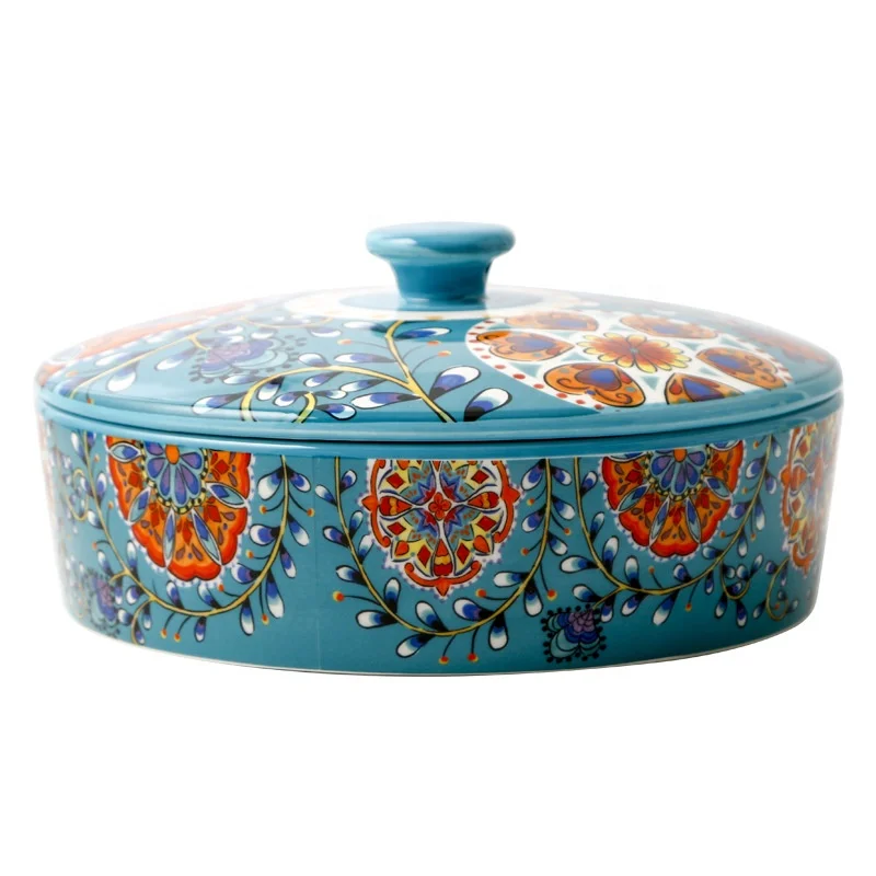 

Creative pattern ceramic storage bowl with lid