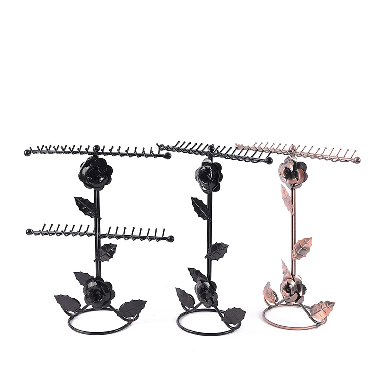 

Metal Display Jewellery Rose Branch Single Double Tier Hook Necklace Bracelet Stud Earring Stand Jewelry Holder Stand Display, Black, white, brass