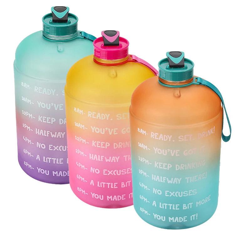 

2020 hot 3.78L Large Capacity Water Bottle PETG Plastic remind Time Marker Fitness for Outdoor sport GYM custom packing logo, Customized color