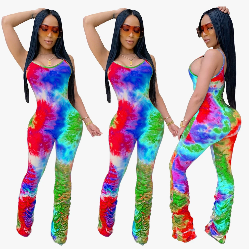 

FM- JH143 Wholesale New fashionable multicolor printed pleated suspenders one pieces jumpsuit, As picture