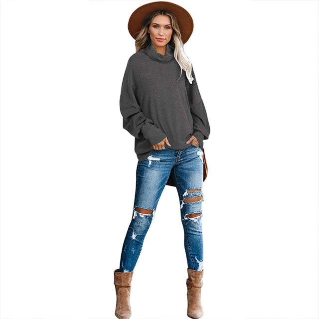 

2021 Wholesale Spring Warm Turtle Neck Knitted Ladies Loose Solid Top Women Long Sleeve Slim Cuff Jumper, Customized color