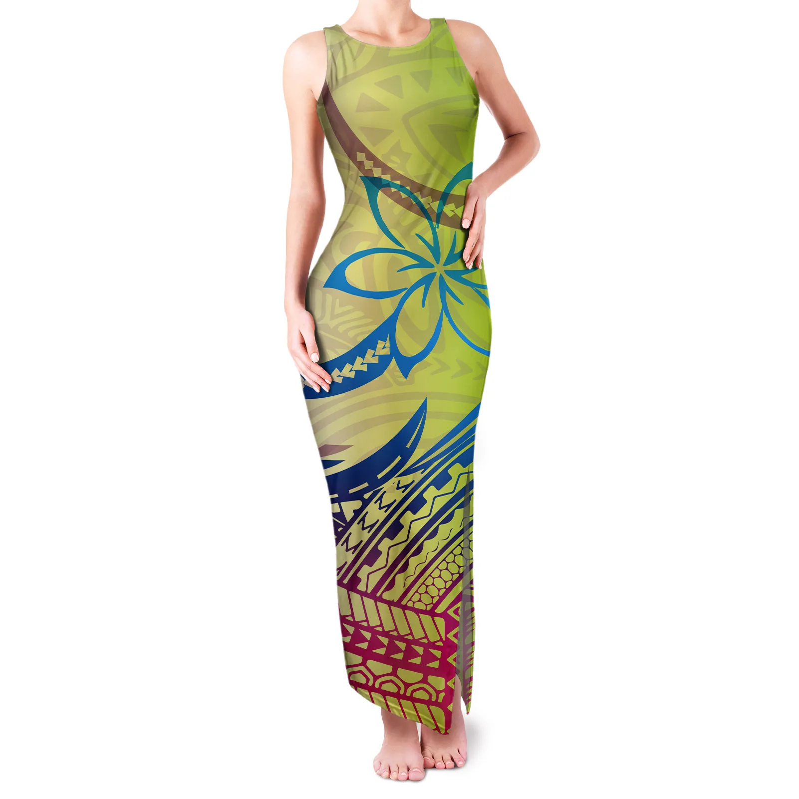 

Hawaiian Polynesian Tribal Colorful Plumeria Multi Color Dress Woman Maxi Womens Sexy Bodycon Dress 2021 Women Clothing Sexy, Customized color