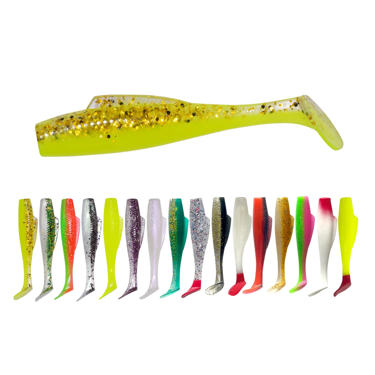 

Fishing Lure TPR Rockfish Ocean Rock Bait 85mm 5g 6pcs Artificial Bait T-tail Soft Lure, 7 colors
