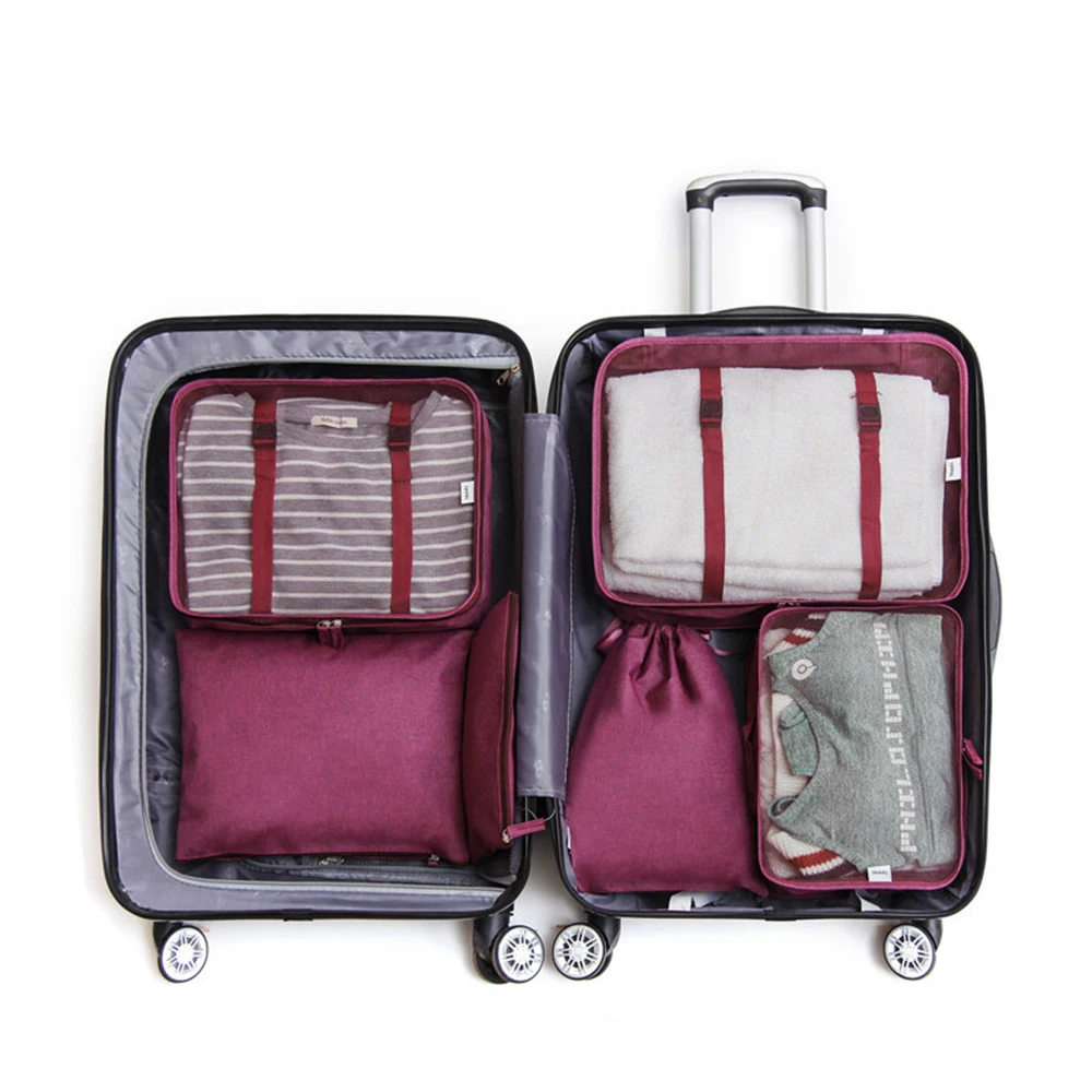 

New-style Travel Luggage Organizer Bag Clothes Packing Cubes Travel Storage Bag 6pcs/set, Gray,pink,blue,green,red