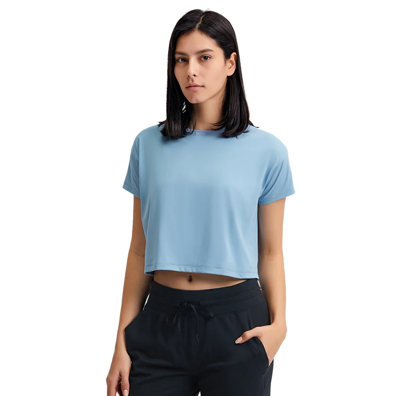 

QUICK DRY Short Sleeve Loose Gym Crop Tops Yoga T-shirts Sportswear Workout Tee For Ladies