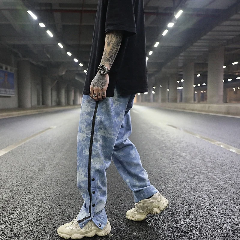 

OEM custom trousers for men streetwear stock button pants with stripe