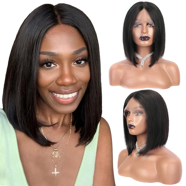 

Forcuteu Perruque Natural Color Cuticle Aligned Virgin Raw Silky Straight HD Lace Front Bob Human Hair Wig For Black Women