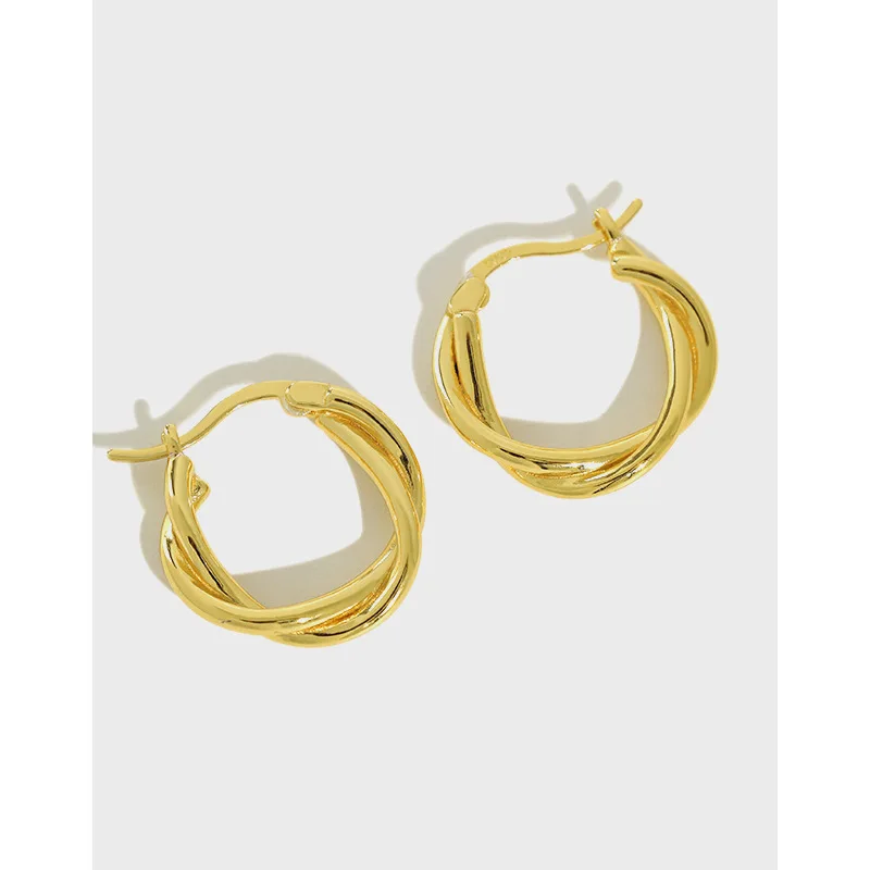 

2021 Hot Selling S925 Woven Circle Earrings Real Gold Plating Twisted Circle Earrings for Gifts