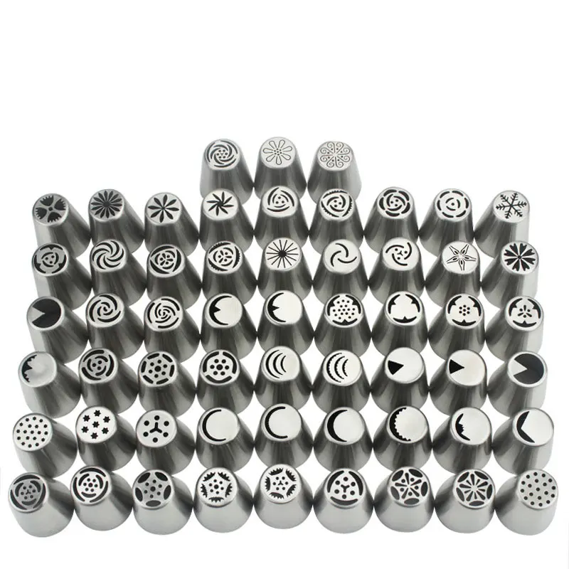 

57 Styles Russian Tulip Flower Icing Piping Nozzles Cake Decoration Tips Baking Tool Decoration Tips Tools, Silver