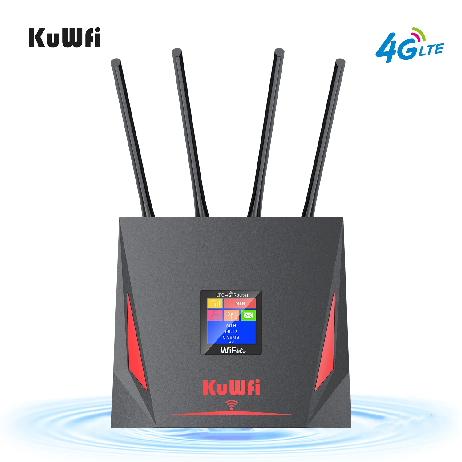 

Portable KuWFi 300Mbps LAN ports Enhanced wifi signal 10users black wifi router for Mobile internet 4G router