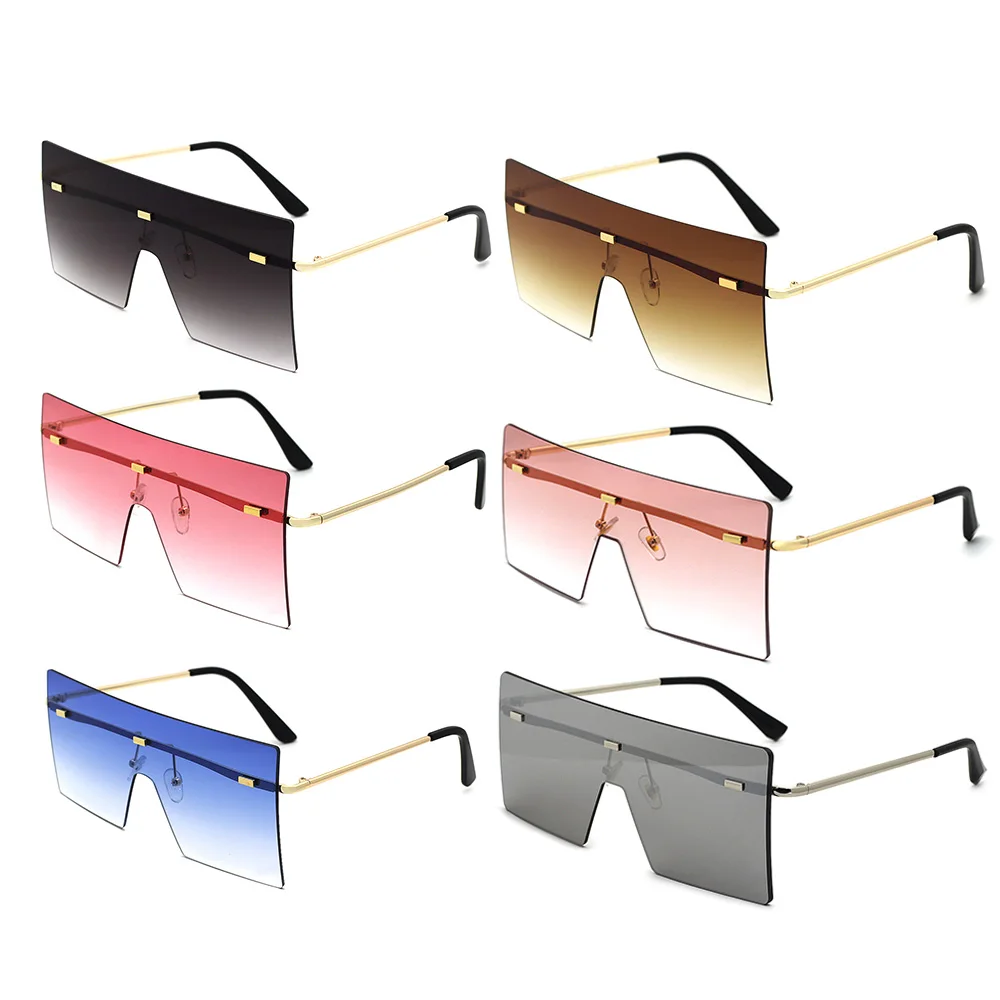 

VIFF Wholesale Square Metal Frame Women Fashion Oversized Shades Sunglasses 2021, Flat Top Rimless Sunglasses