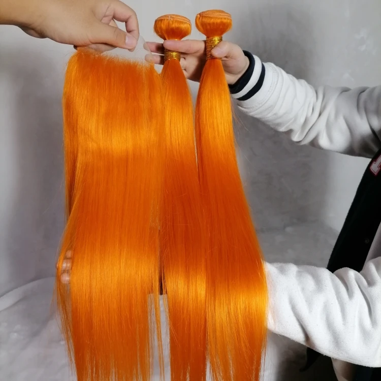 

Wholesale Orange Brazilian Hair Weave Vendors, 100% Brazilian Human Hair Orange Virgin Hair Extension Bundles With Closure