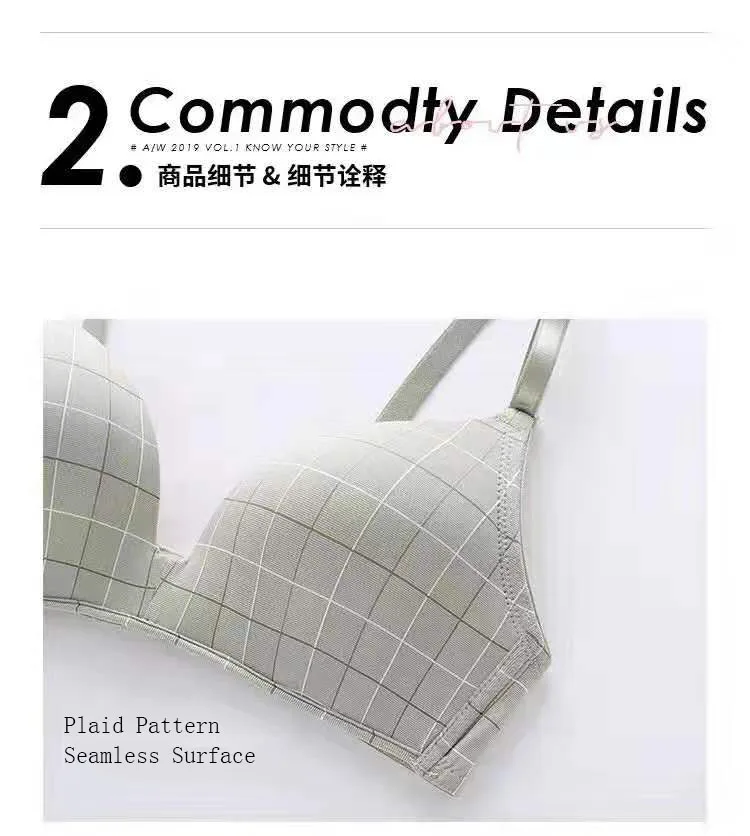 
Hot sale ultrathin flaid cute print young girl underwear wireless breathing bra wholesale and dropshipping with high quality 