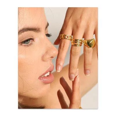 

Newest Vintage Design Hip Hop Chain Open Ring Real Gold Plated Link Chain Finger Ring For Women Men