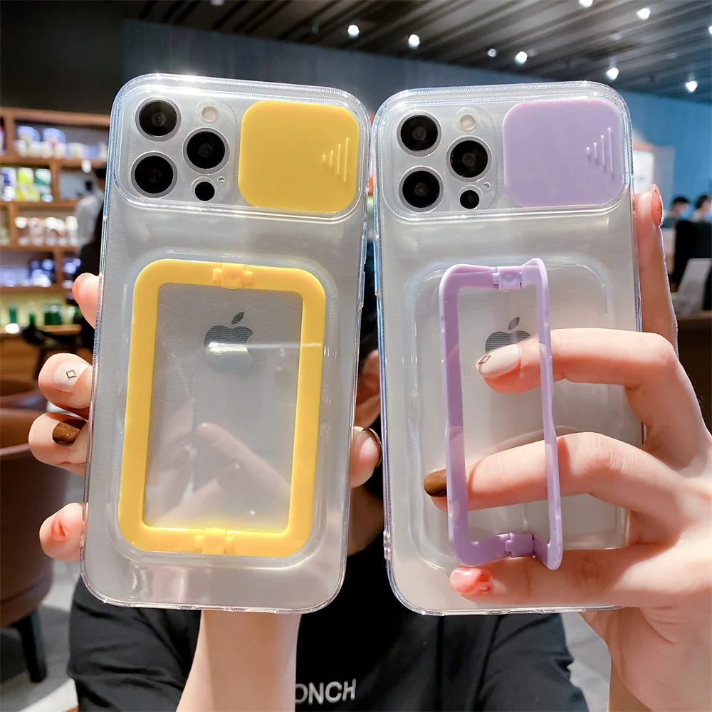 

Laudtec 3 in 1 Push Window Square Buckle Holder Phone Case For iPhone 13 Funda, Slim Protective Cover For iPhone 13 12 Pro Max