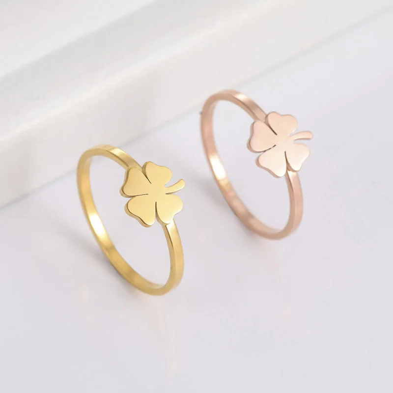 

Wholesale Lucky Four Leaf Clover Rings For Women Gold Plated Stainless Steel Wedding Party Ring Jewelry Gift For Lover, Steel color, gold, rose gold