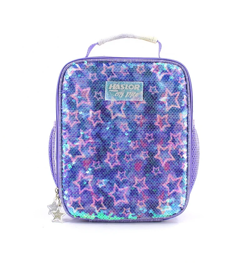 

Colorful Double Sequins Zipper Puller Insulated Box Lunch Bag for Food, Customized color