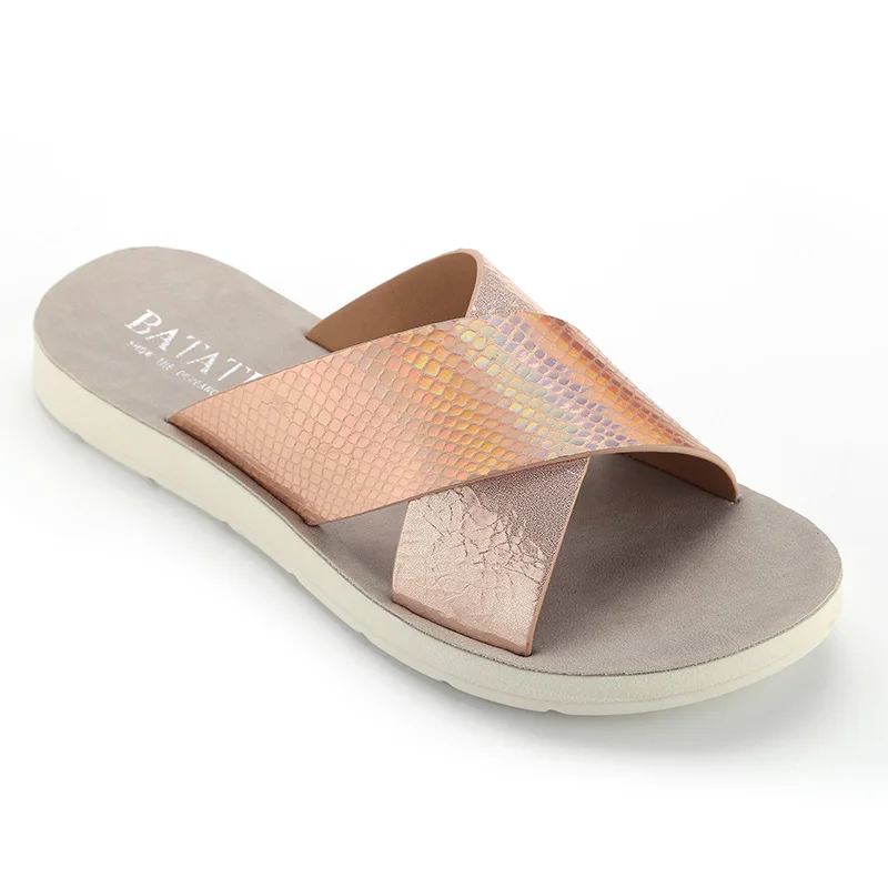 

PU Simple Breathable Cross Casual Summer Outdoor Women Flat Slippers For Ladies, Picture