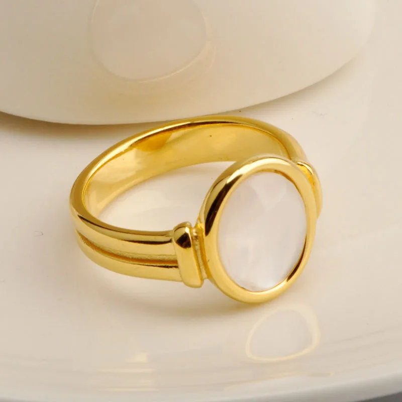 18k Gold Plated Titanium Steel Oval Shape Mother Pearl Rings Waterproof High Polished Stainless Steel Shell Rings Women Jewelry