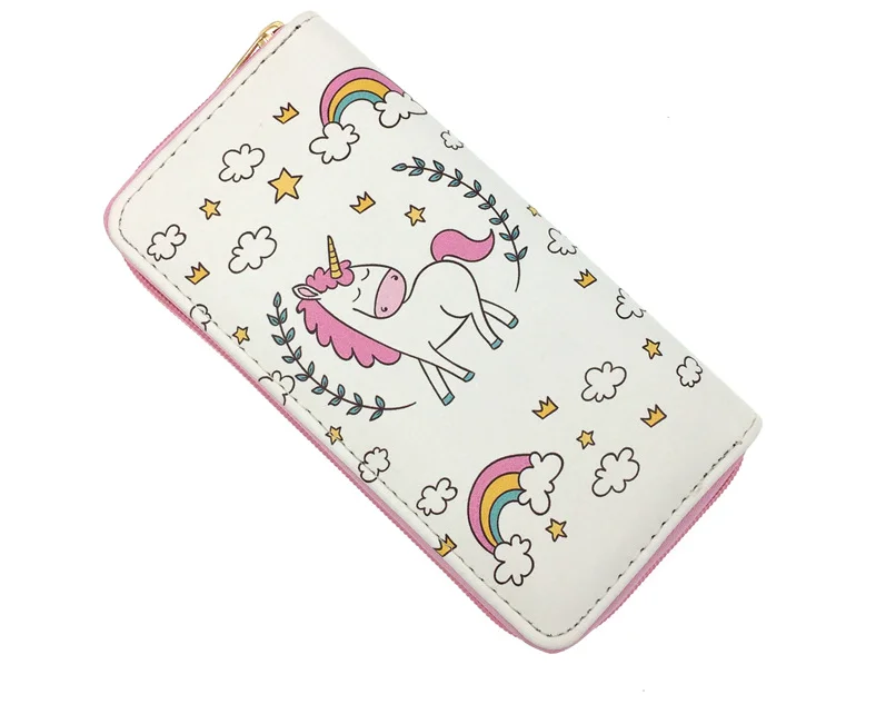 

CARTOON UNICORN PU Purse Lady Student Long Hand Bag digital printing bag