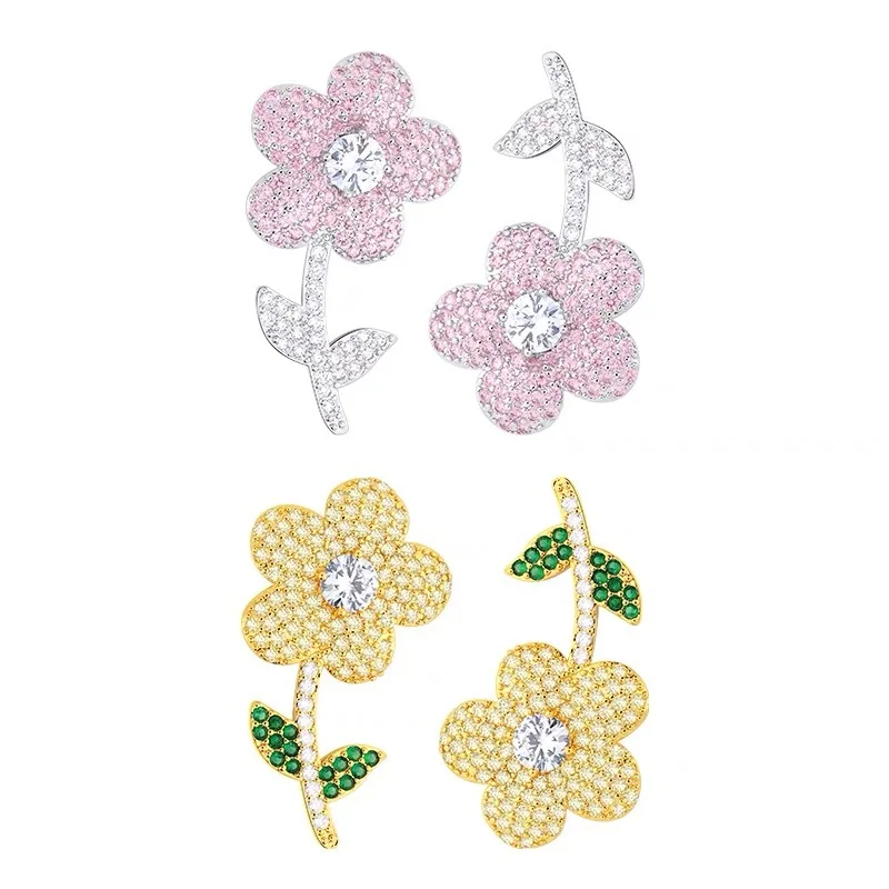

Korean Fashion 925 silver New Cute Sunflower stud earings Light Luxury Charm Bohemian Crystal flower Earrings for women 2021, Picture shows