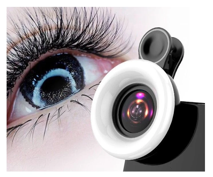 

Beauty Eyelash 15X Mobile Macro Lens with Charging Cable for LED Ring Light Easy Aluminum Clip for iPhones Photography