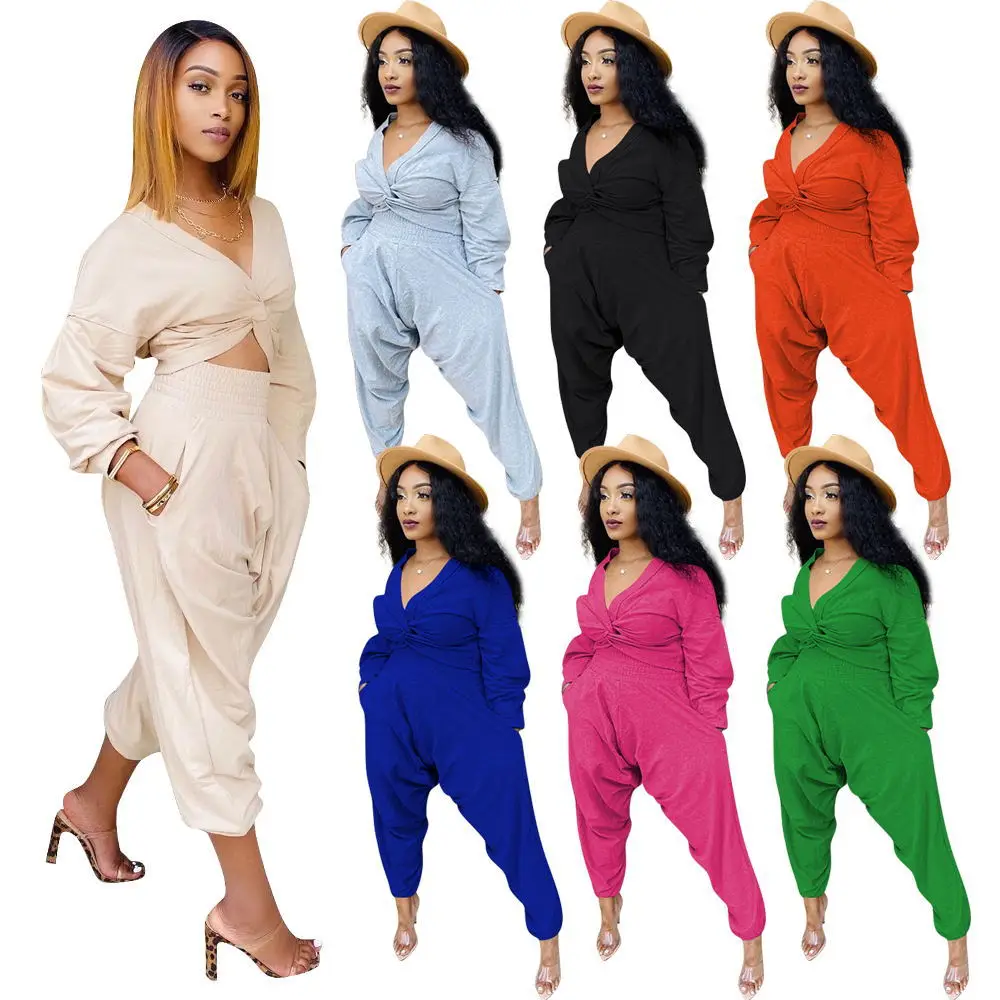 

New Fashion Casual Suit Hot Sale Harem Pants Casual Wear Bowknot Ladies Top Two Piece Set Wholesale, Picture