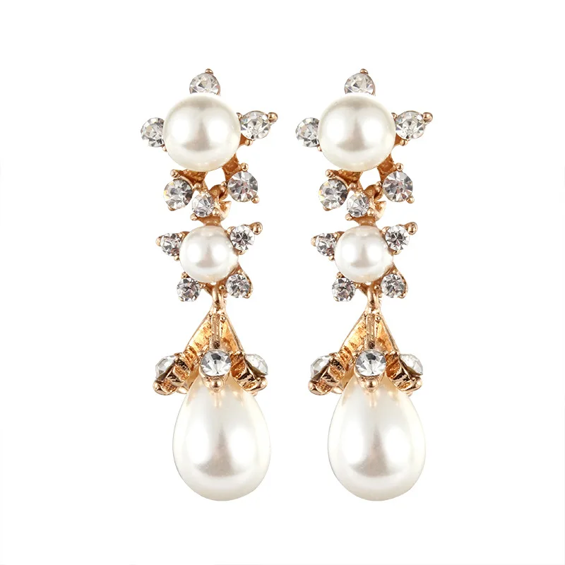 

New Bow Pendant Long Hollow Opal Pendant Earring Long Water Drop Pearl Earring, Picture shows