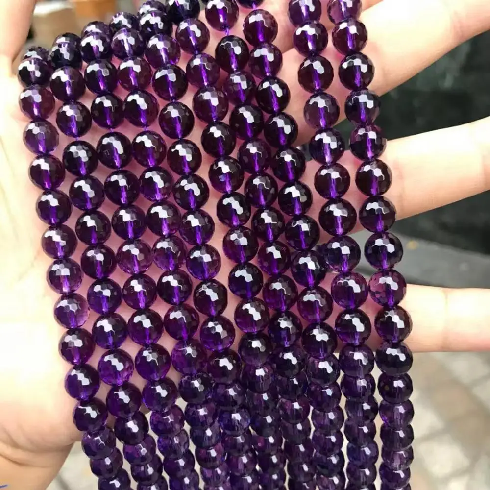 

8mm round faceted cultured amethyst loose gemstone beads