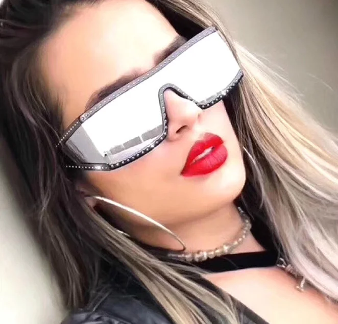 

2020 New Siamese Large Box Sunglasses Women's Tide Personality Steel Punk Pants Sunglasses Foreign Trade Glass Men S9051, As picture