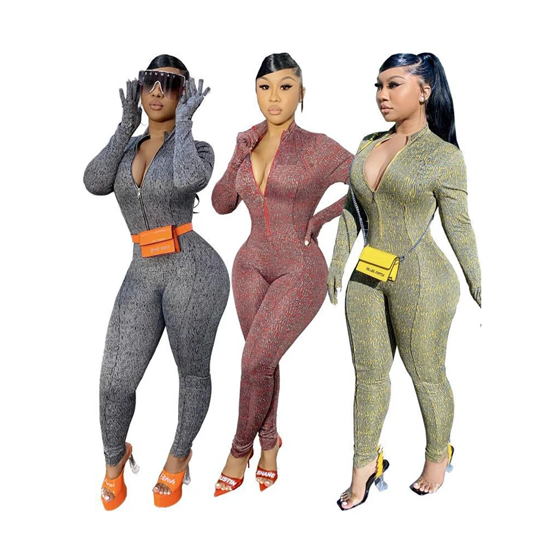 

Sexy Zipper Bodycon Jumpsuit Fall Jumpsuits For Women Casual Sports Solid Cloth Long Sleeve Jumpsuit Women