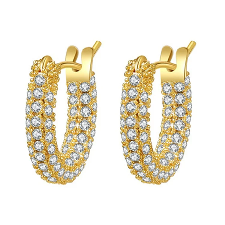 

Luxury S925 Sterling Silver Clip On Earrings Iced Out Micro Pave Zircon Cz Hoop Earrings Hip Hop Jewelry