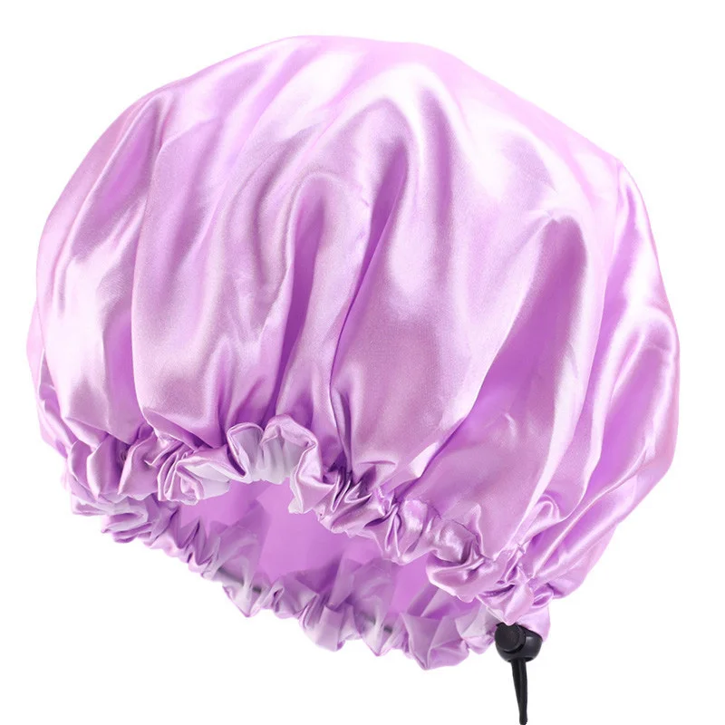 

HZO-18183 Adjustable Shower Cap Extra Large Adjustable Double-Layer Waterproof PE Lining Hair Cap for Women, Can dye as you need by pantone card