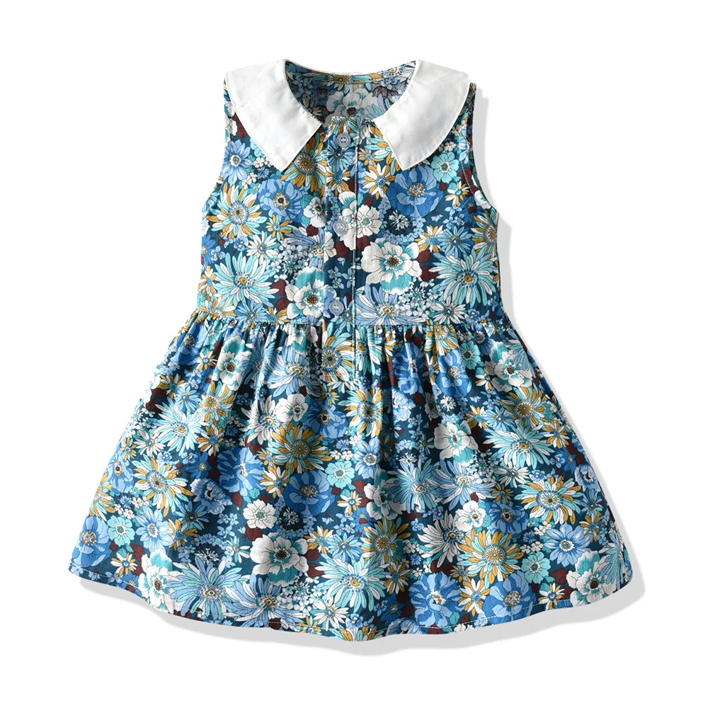 

Summer new style Korean sleeveless retro lapel floral dress