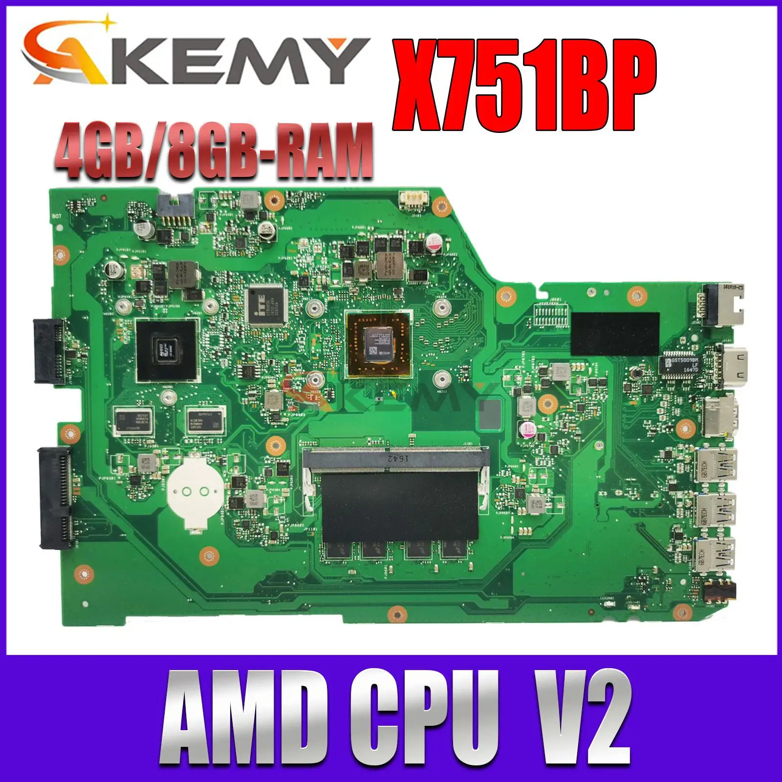 

Mainboard X751B X751BP F751BP A751BP K751BP Laptop Motherboard AMD CPU 4GB/8GB-RAM V2G Notebook MAIN BOARD TEST OK